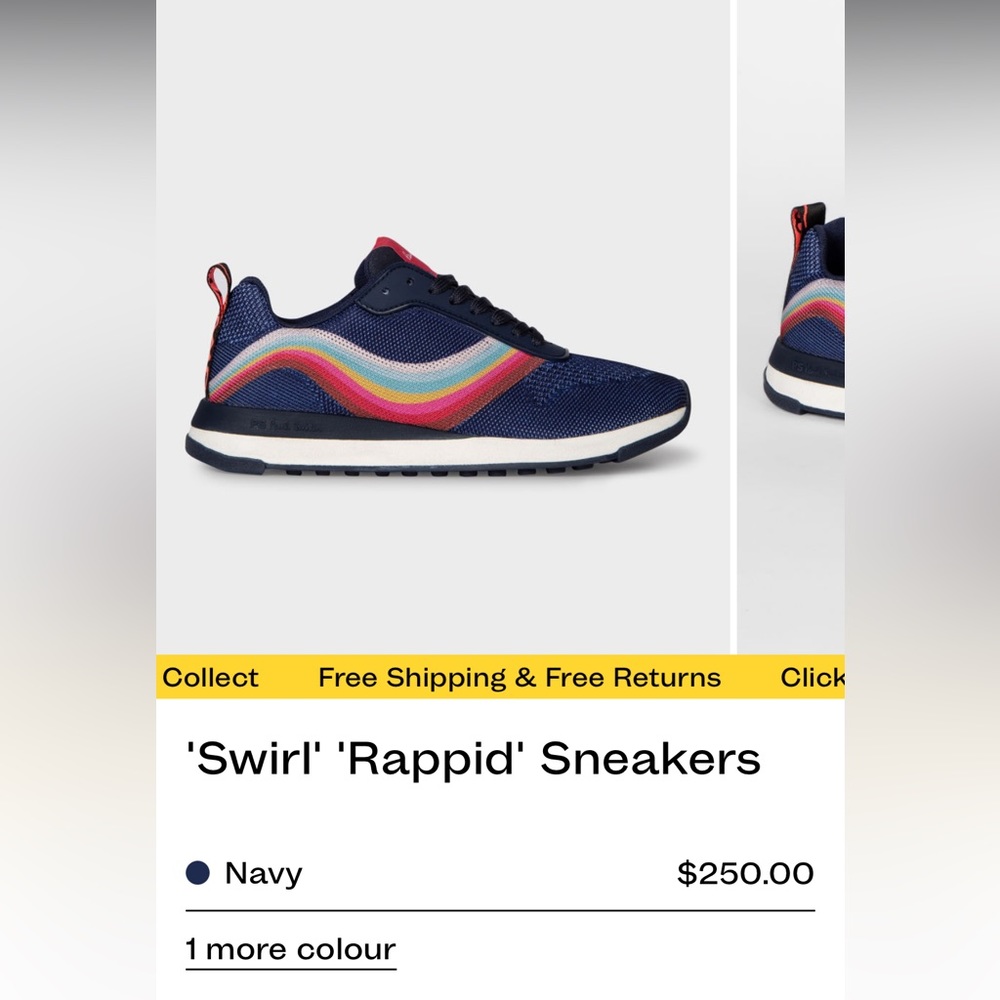Paul Smith Size 6 Navy Sneakers With Rainbow Detailing